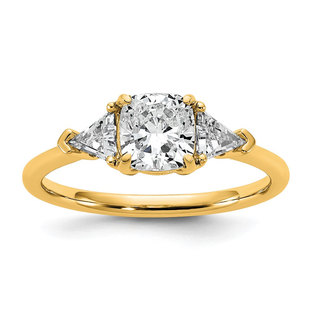 14k 1 1/2ct Cert Lab Grown Dia VS+ F+ Cushion&Triangle Comp Eng Ring