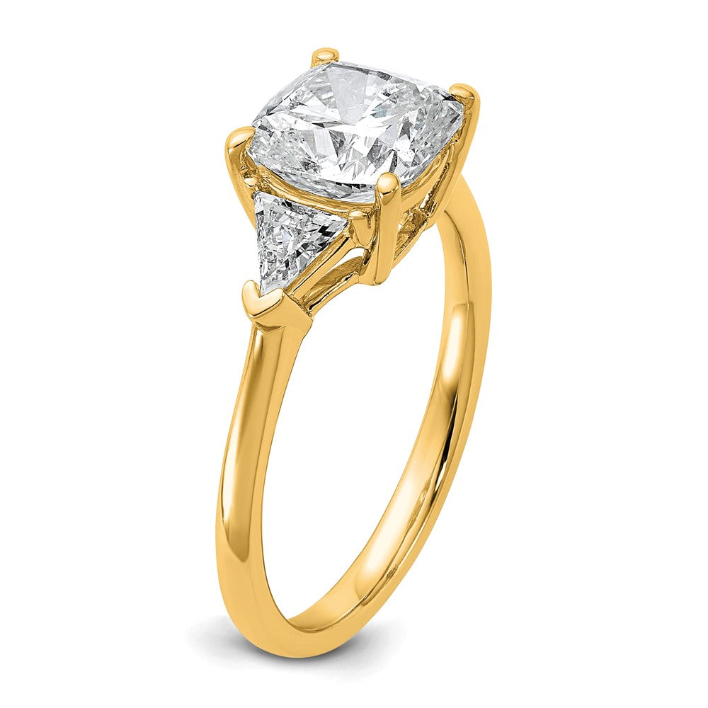14k 2 1/2ct Cert Lab Grown Dia VS+ F+ Cushion&Triangle Comp Eng Ring