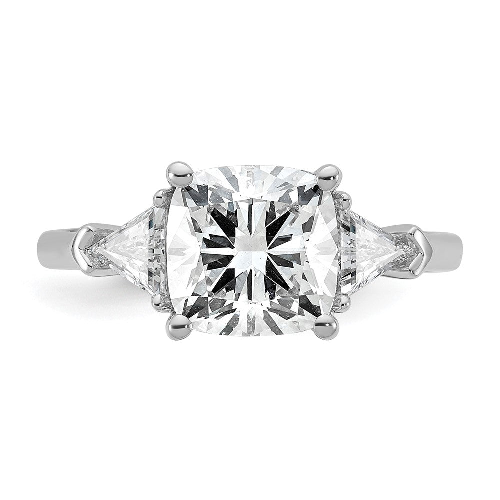 14kw 5/8ct Lab Grown Dia VS+ F+ Triangle 2 1/2ct Cushion Semi Eng Ring