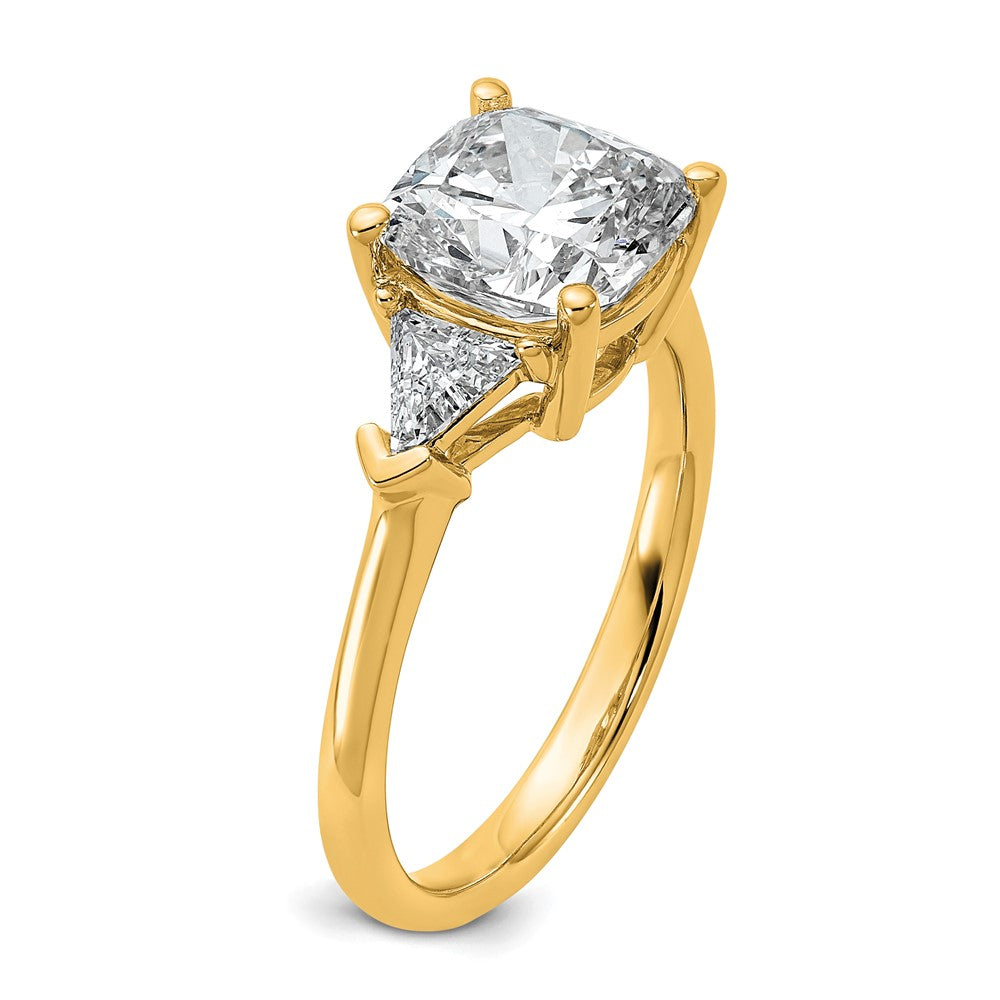 14k 5/8ct Lab Grown Dia VS+ F+ Triangle 2 1/2ct Cushion Semi Eng Ring