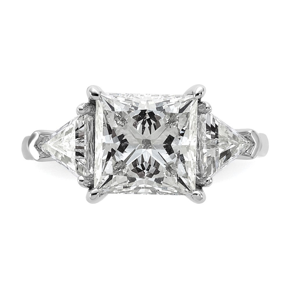 14kw 1 1/8ct Lab Grown Diamond VS+ F+ Trillion/3ct Princess Semi Eng Ring