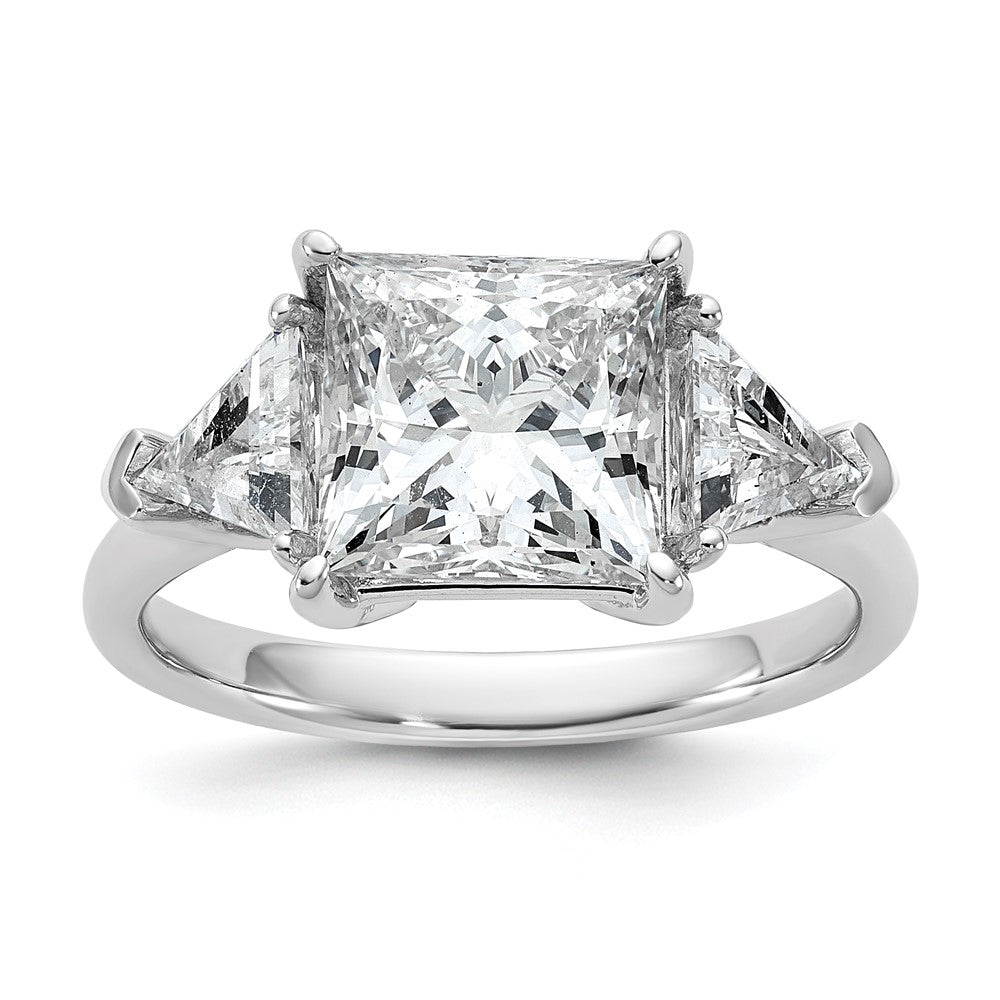 14kw 1 1/8ct Lab Grown Diamond VS+ F+ Trillion/3ct Princess Semi Eng Ring