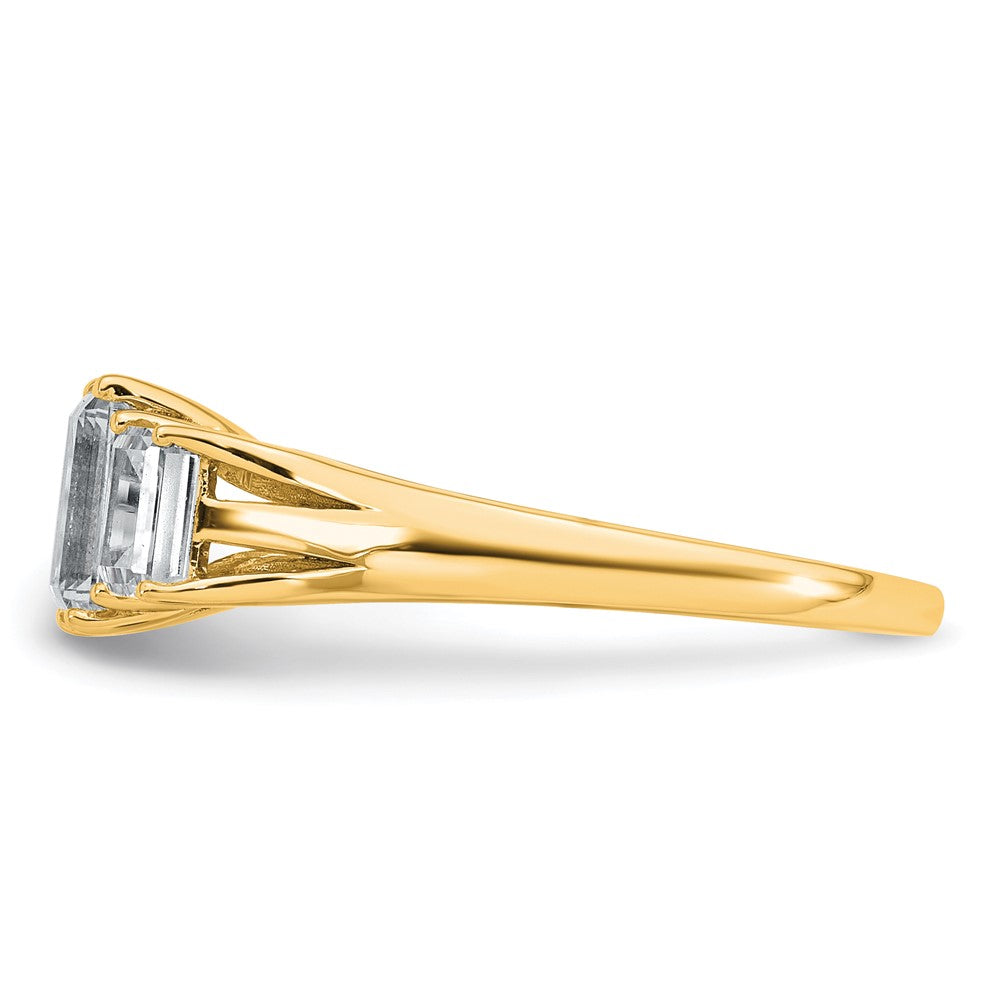 14k 1 5/8ct Lab Grown Diamond VS+ F+ Emerald Comp 3 Stone Eng Ring