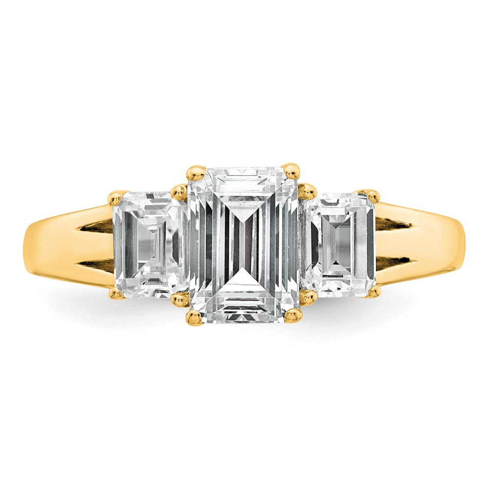 14k 1 5/8ct Lab Grown Diamond VS+ F+ Emerald Comp 3 Stone Eng Ring