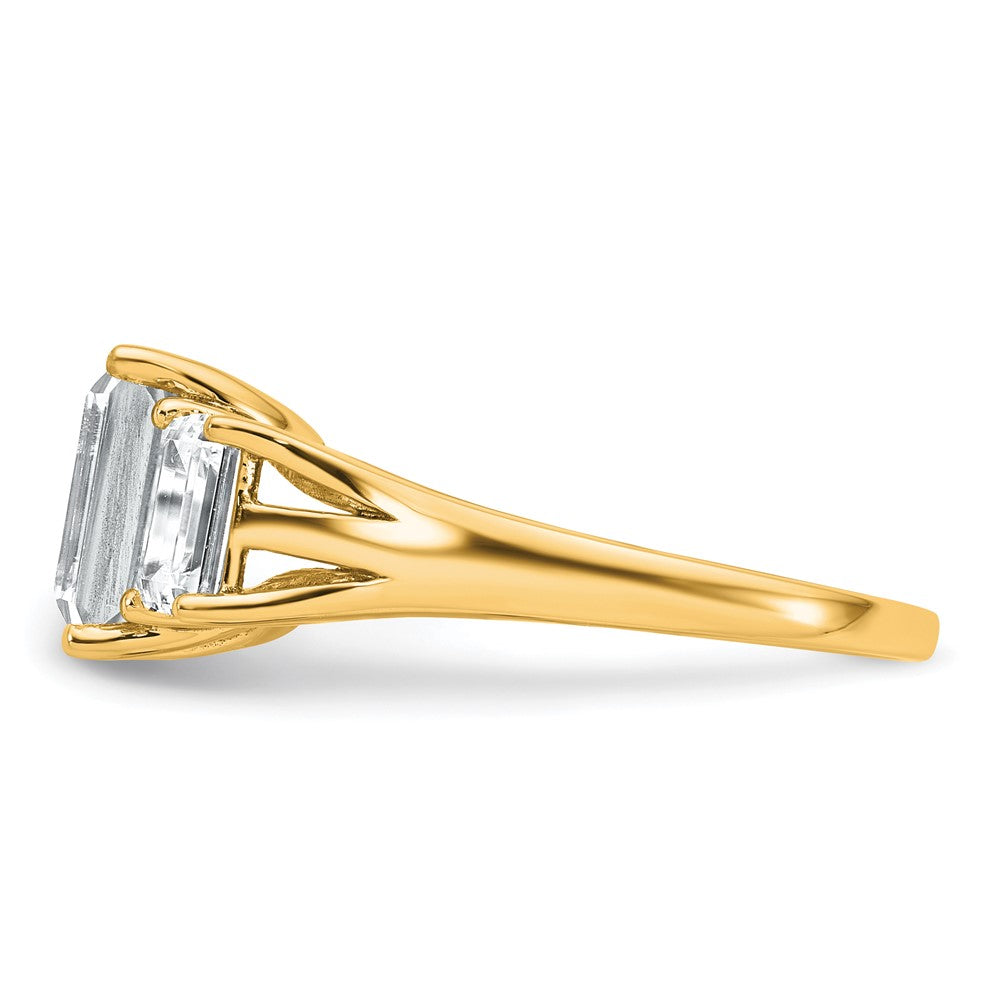 14k 3 1/3ct Lab Grown Diamond VS+ F+ Emerald Comp 3 Stone Eng Ring