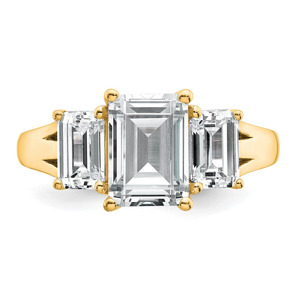 14k 3 1/3ct Lab Grown Diamond VS+ F+ Emerald Comp 3 Stone Eng Ring