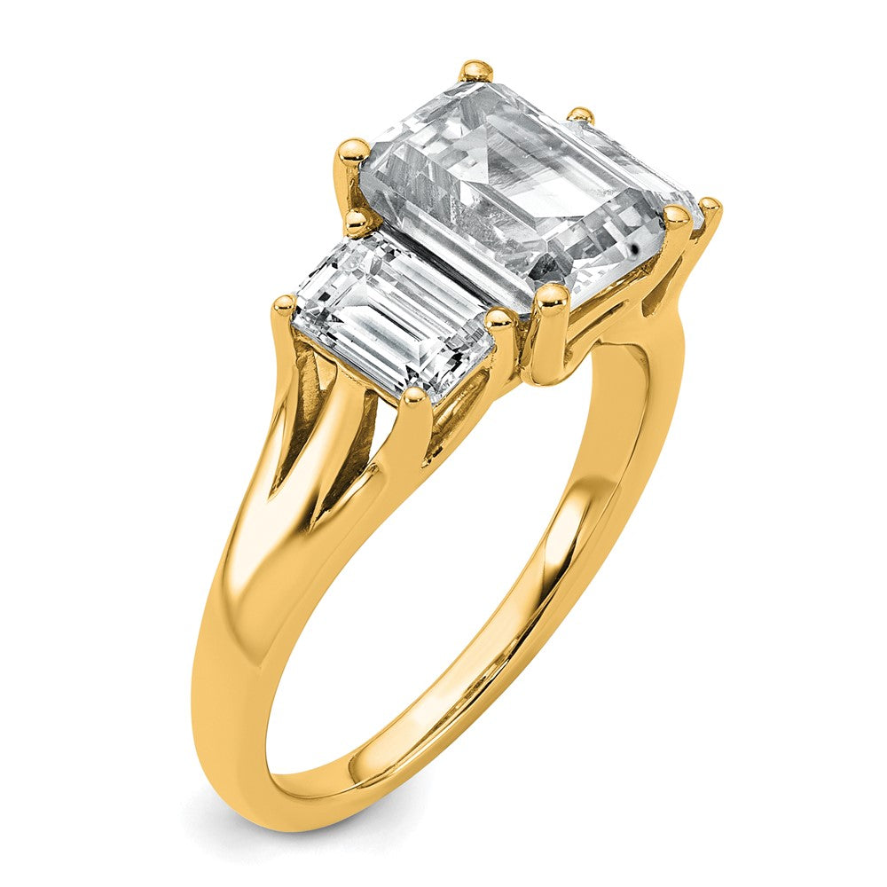 14k 3 1/3ct Lab Grown Diamond VS+ F+ Emerald Comp 3 Stone Eng Ring