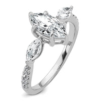 14kw 1 1/2ct Lab Grown Diamond VS+ F+ Marquise Comp 3 Stone Eng Ring
