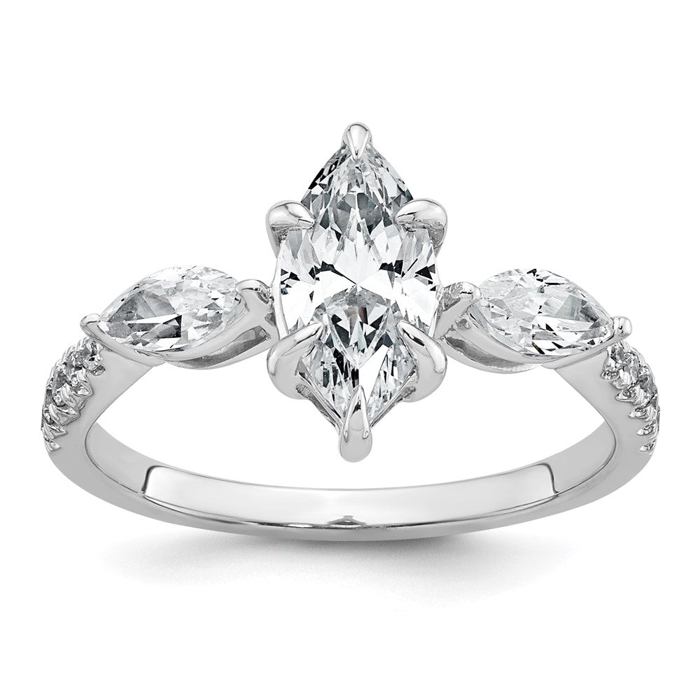 14kw 1 1/2ct Lab Grown Diamond VS+ F+ Marquise Comp 3 Stone Eng Ring