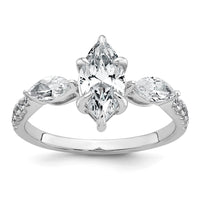 14kw 1 1/2ct Lab Grown Diamond VS+ F+ Marquise Comp 3 Stone Eng Ring