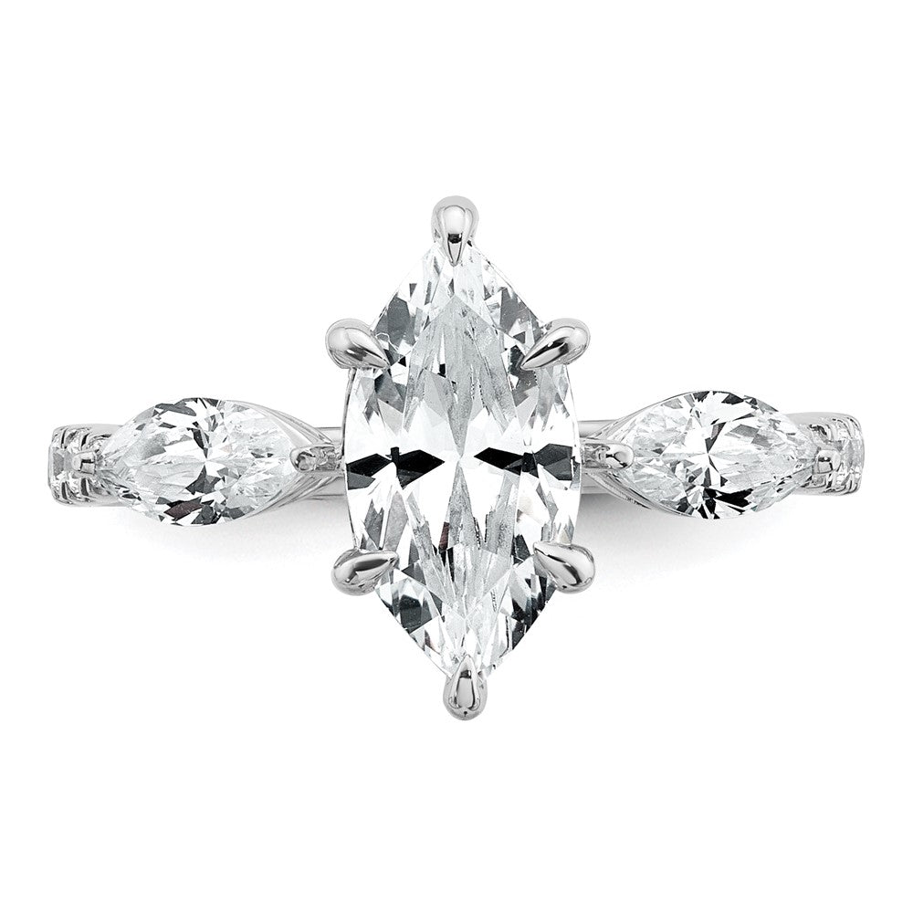 14kw 2 1/6ct Lab Grown Diamond VS+ F+ Marquise Comp 3 Stone Eng Ring