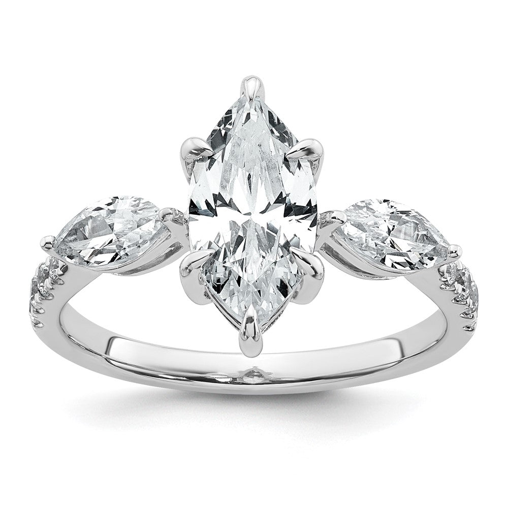 14kw 2 1/6ct Lab Grown Diamond VS+ F+ Marquise Comp 3 Stone Eng Ring
