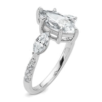 14kw 2 1/6ct Cert Lab Grown Diamond VS+ F+ Marquise Comp 3 Stone Eng Ring