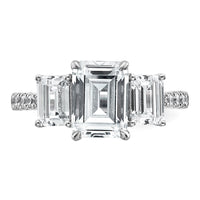 14kw 3 3/8ct Lab Grown Diamond VS+ F+ Emerald Comp 3 Stone Eng Ring