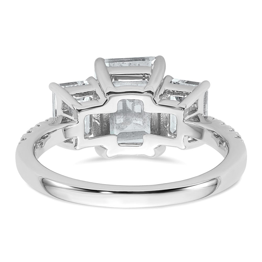 14kw 3 3/8ct Lab Grown Diamond VS+ F+ Emerald Comp 3 Stone Eng Ring