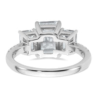 14kw 3 3/8ct Lab Grown Diamond VS+ F+ Emerald Comp 3 Stone Eng Ring