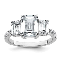 14kw 3 3/8ct Lab Grown Diamond VS+ F+ Emerald Comp 3 Stone Eng Ring