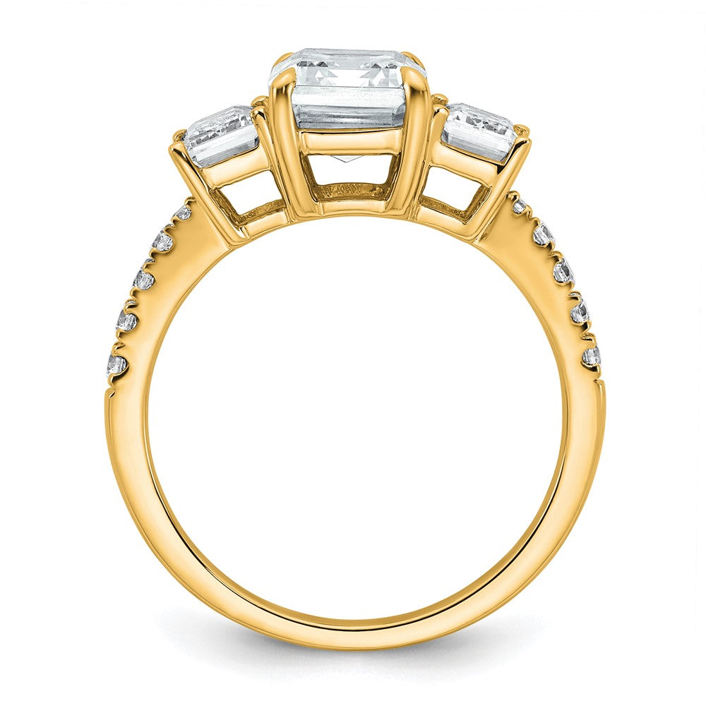 14k 3 3/8ct Lab Grown Diamond VS+ F+ Emerald Comp 3 Stone Eng Ring