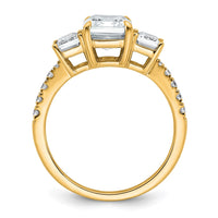 14k 3 3/8ct Lab Grown Diamond VS+ F+ Emerald Comp 3 Stone Eng Ring