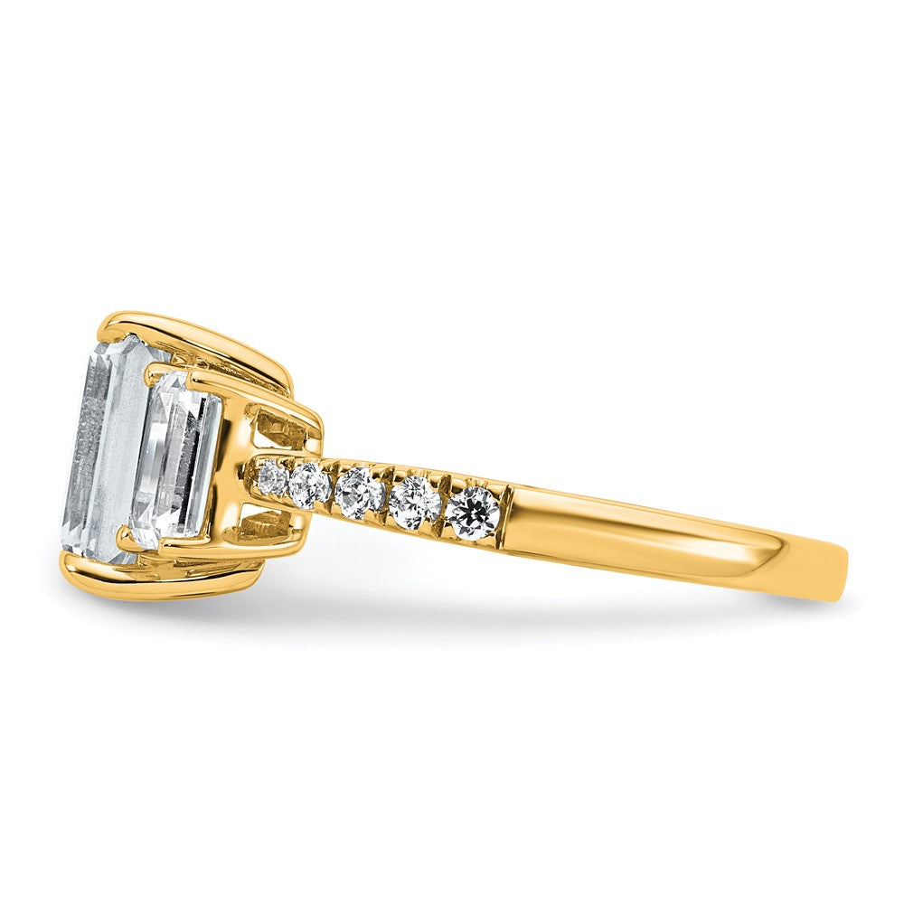 14k 3 3/8ct Lab Grown Diamond VS+ F+ Emerald Comp 3 Stone Eng Ring