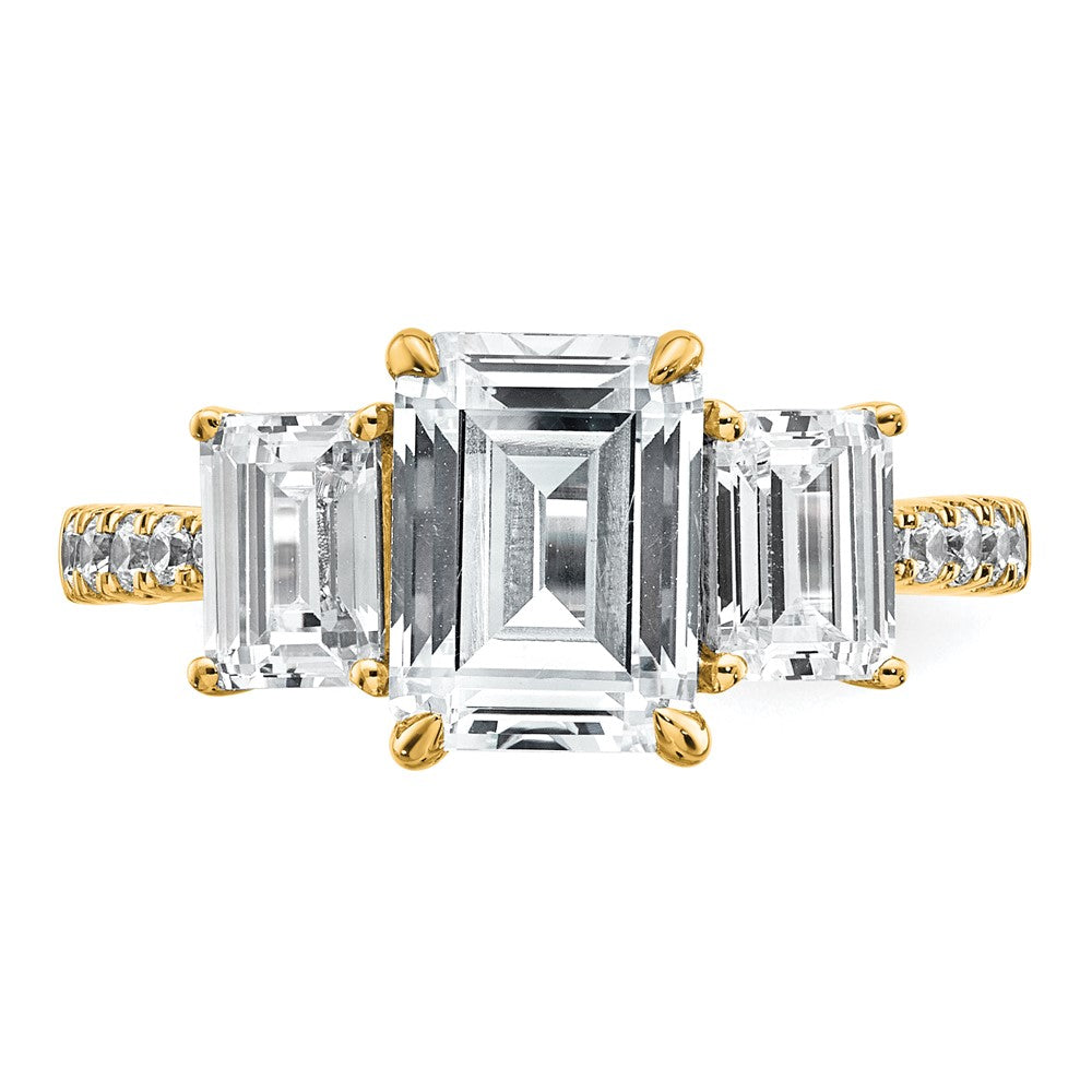 14k 3 3/8ct Lab Grown Diamond VS+ F+ Emerald Comp 3 Stone Eng Ring