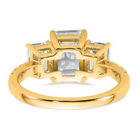 14k 3 3/8ct Lab Grown Diamond VS+ F+ Emerald Comp 3 Stone Eng Ring