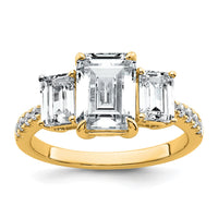 14k 3 3/8ct Lab Grown Diamond VS+ F+ Emerald Comp 3 Stone Eng Ring