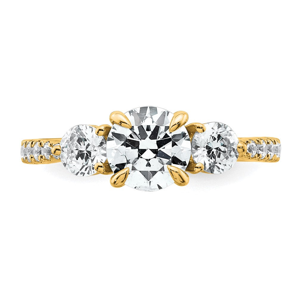 14k 5/8ct Lab Grown Diamond VS+ F+ Round Semi Mount 3 Stone Eng Ring