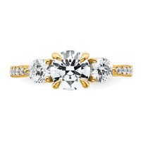14k 5/8ct Lab Grown Diamond VS+ F+ Round Semi Mount 3 Stone Eng Ring