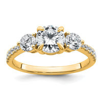 14k 5/8ct Lab Grown Diamond VS+ F+ Round Semi Mount 3 Stone Eng Ring