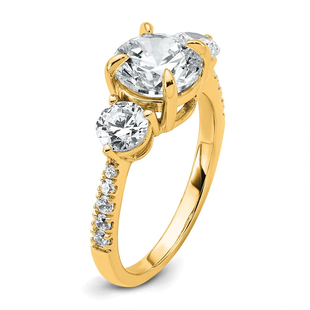 14k 1ct Lab Grown Diamond VS+ F+ Round Semi Mount 3 Stone Eng Ring