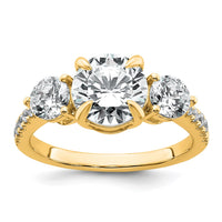14k 1ct Lab Grown Diamond VS+ F+ Round Semi Mount 3 Stone Eng Ring