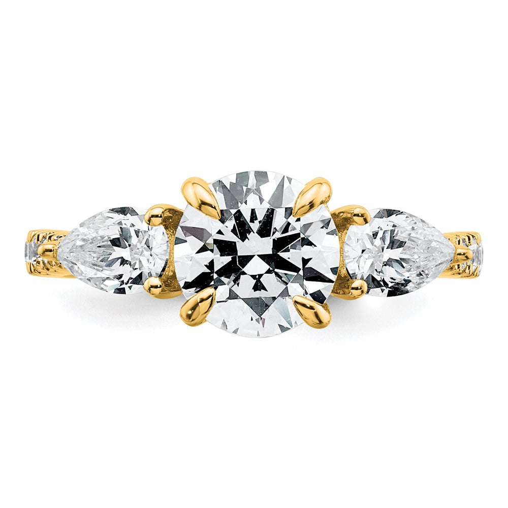 14k 3/4ct Lab Grown Diamond VS+F+ Round 1ct Center Semi 3 Stone Eng Ring