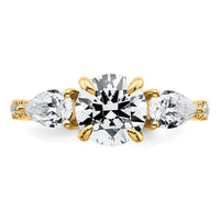 14k 3/4ct Lab Grown Diamond VS+F+ Round 1ct Center Semi 3 Stone Eng Ring