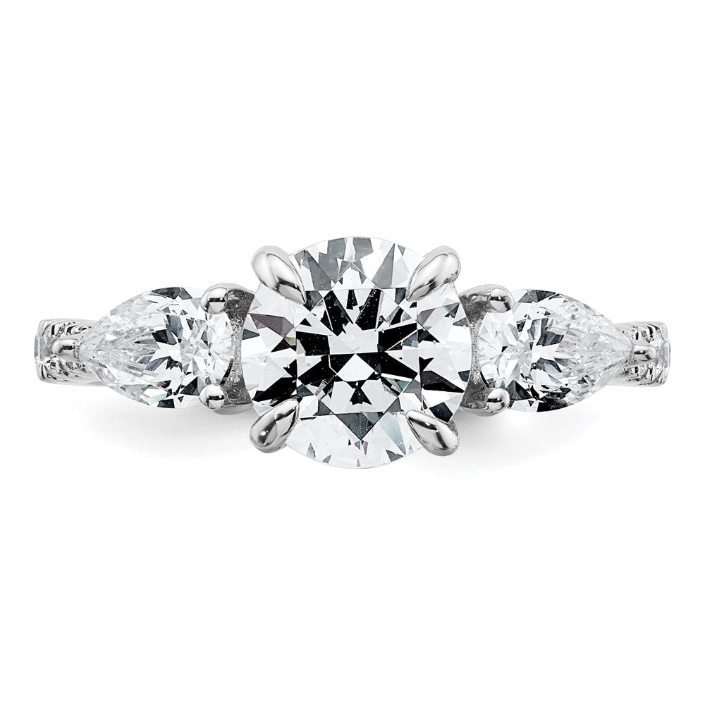 14kw 2 1/3ct Cert Lab Grown Diamond VS+F+ Round Comp 3 Stone Eng Ring