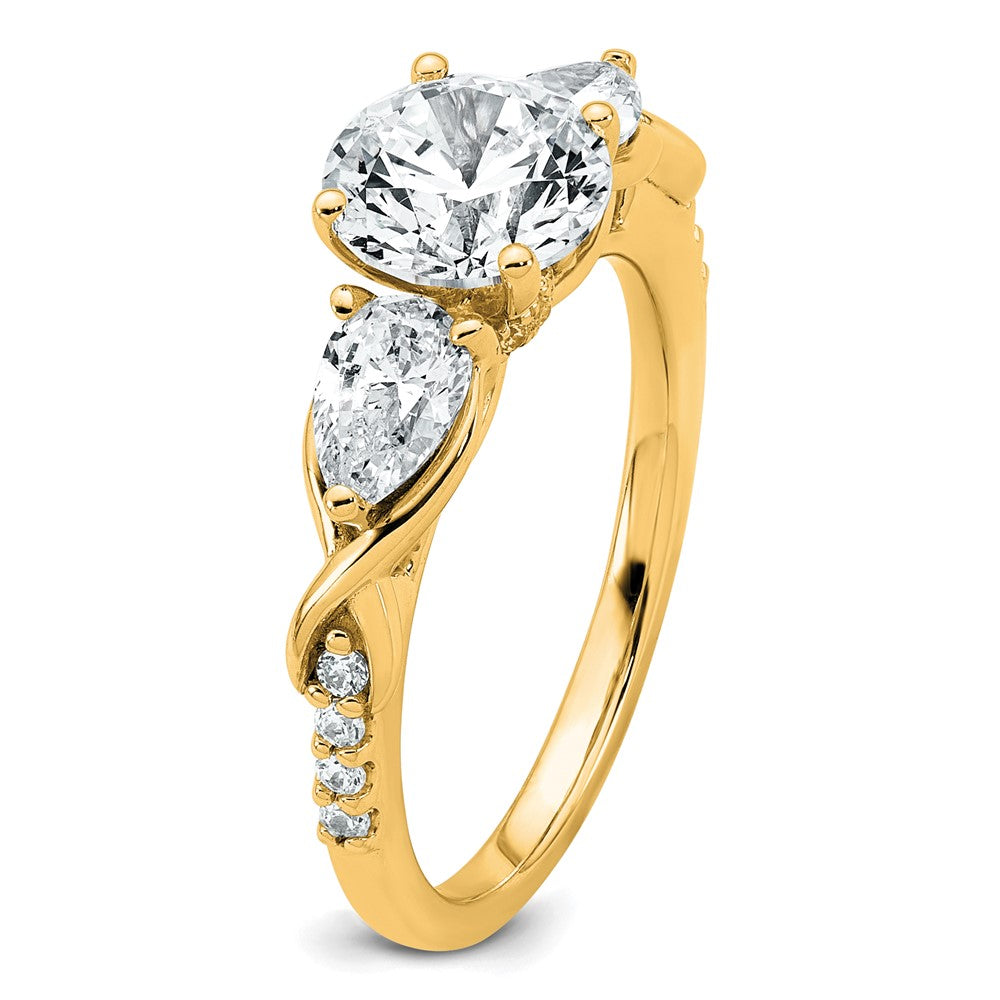 14k 2 1/4ct Lab Grown Diamond VS+ F+ Round Comp 3 Stone Eng Ring