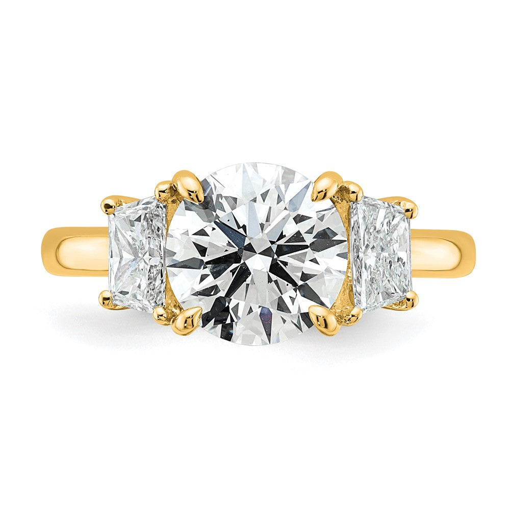 14k 3 1/2ct Cert Lab Grown Dia VS+ F+ Trapezoid Sidestones Comp Eng Ring