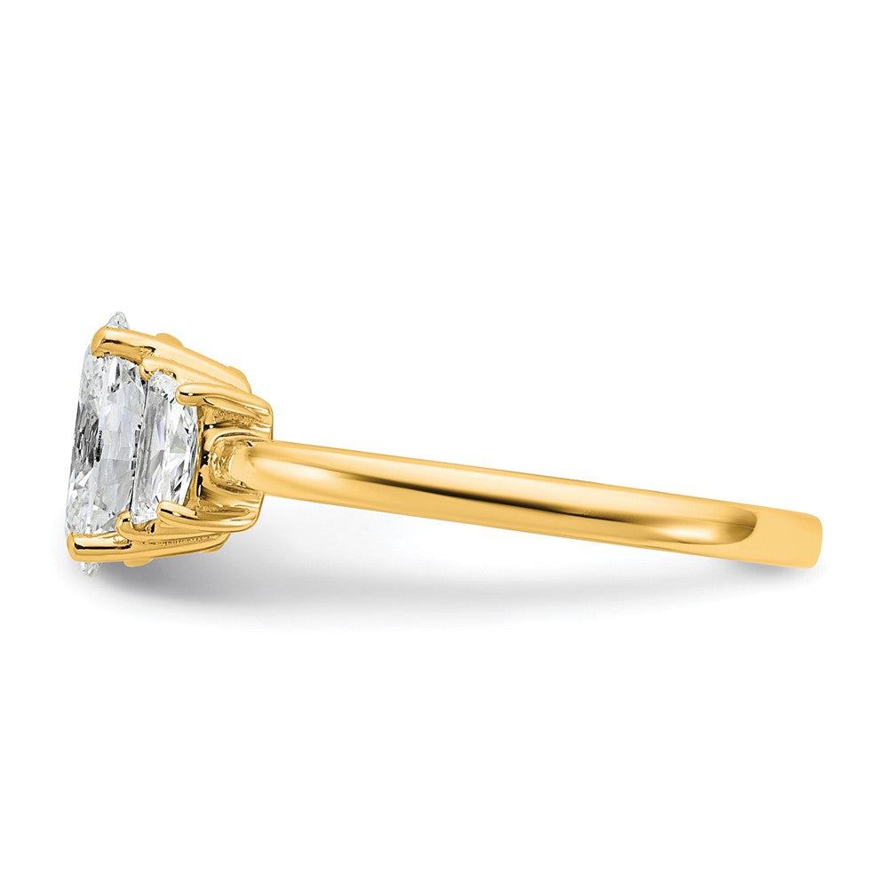 14k 1 3/8ct Cert Lab Grown Dia VS+ F+ Oval/Trapezoid Comp 3 Stone Eng Ring