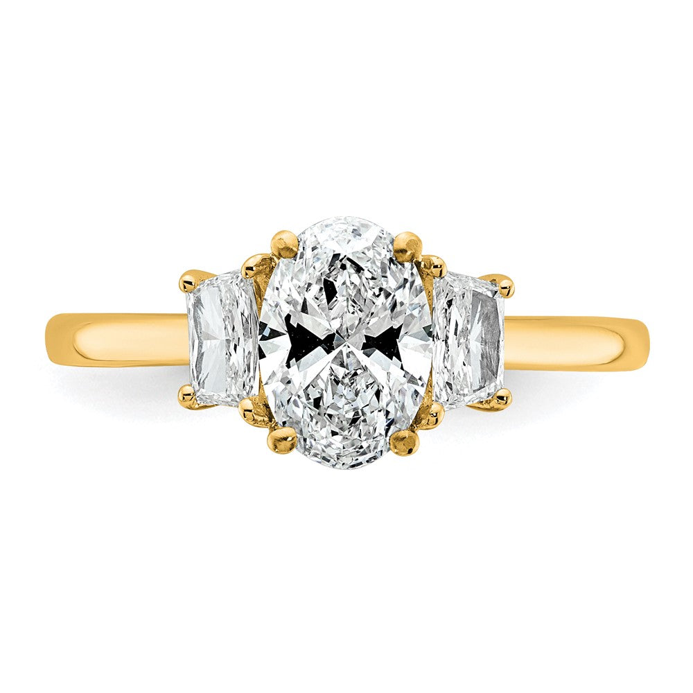 14k 1 3/8ct Cert Lab Grown Dia VS+ F+ Oval/Trapezoid Comp 3 Stone Eng Ring