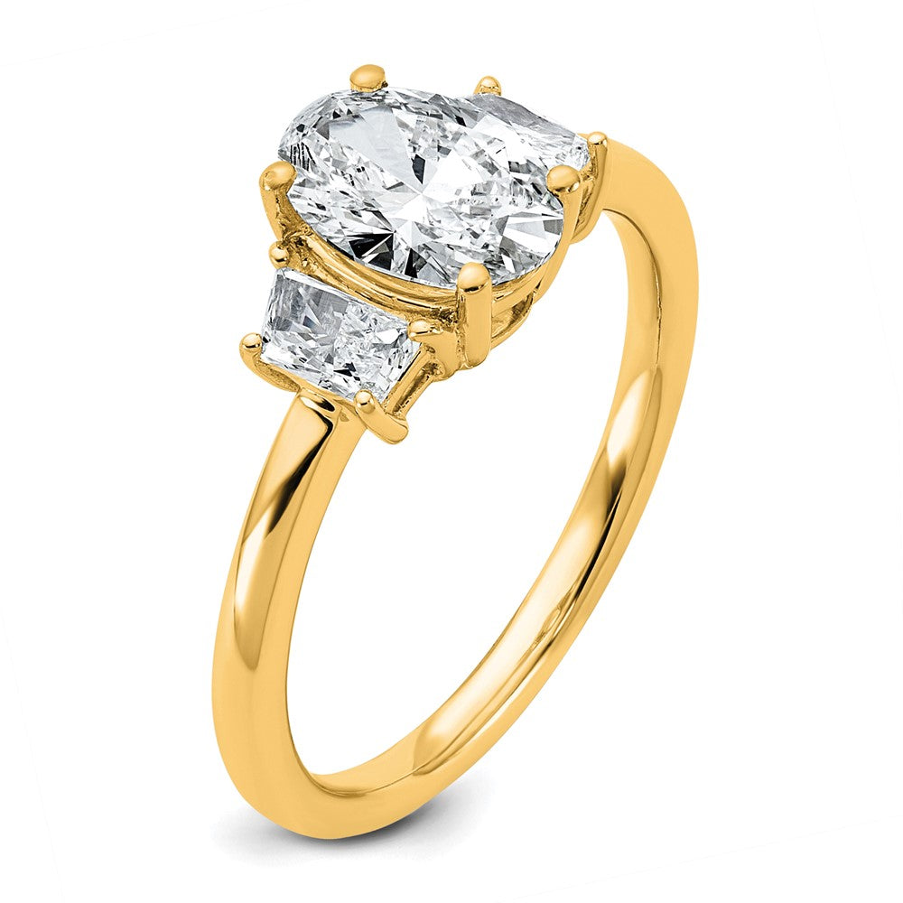 14k 1 3/8ct Cert Lab Grown Dia VS+ F+ Oval/Trapezoid Comp 3 Stone Eng Ring