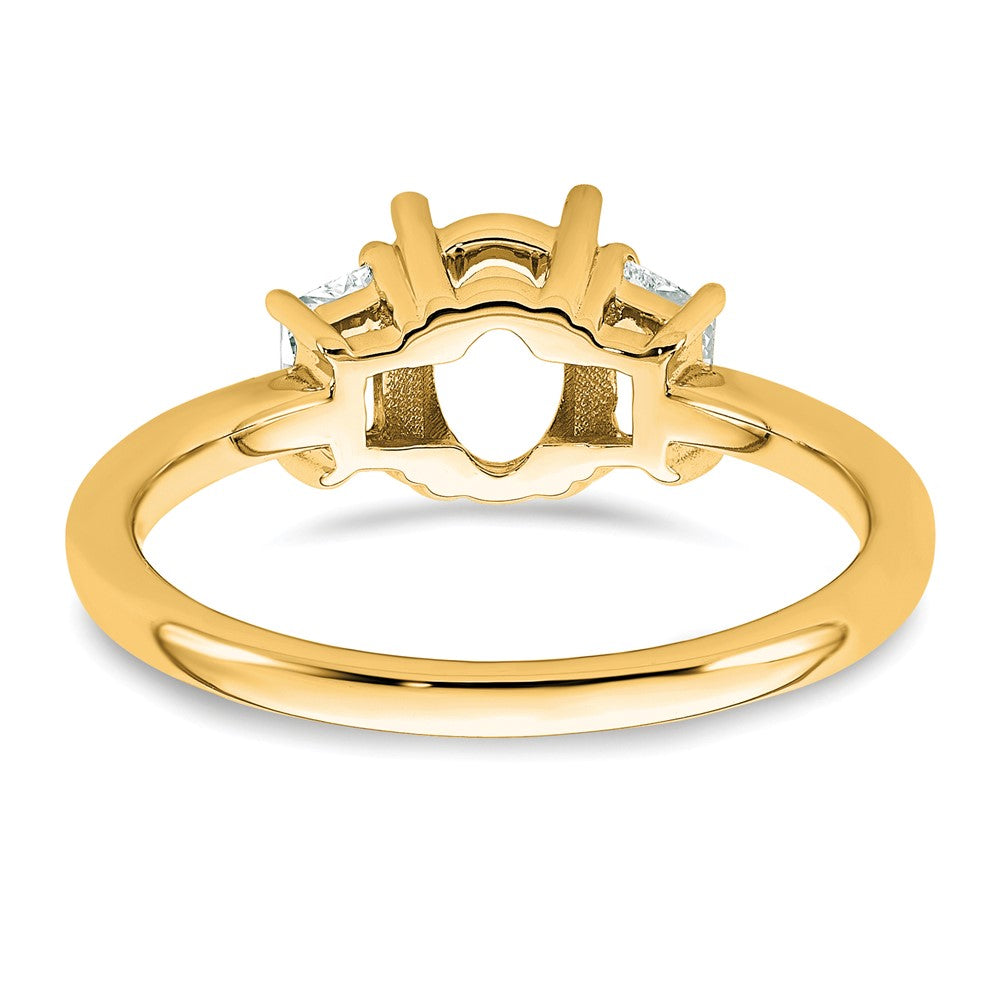 14k 3/8ct Lab Grown Dia VS+ F+ Trapezoid 1ct Oval Semi 3 Stone Eng Ring