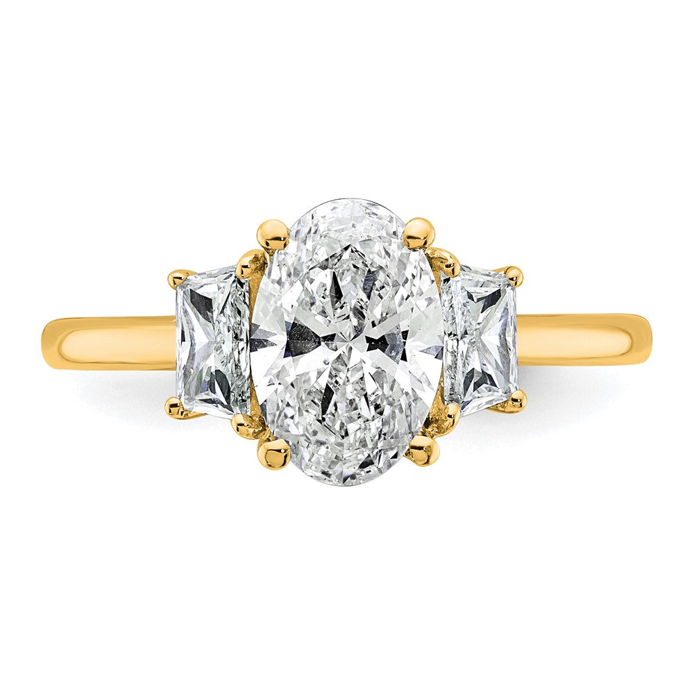 14k 2ct Cert Lab Grown Dia VS+ F+ Oval/Trapezoid Comp 3 Stone Eng Ring