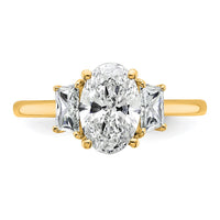 14k 2ct Cert Lab Grown Dia VS+ F+ Oval/Trapezoid Comp 3 Stone Eng Ring