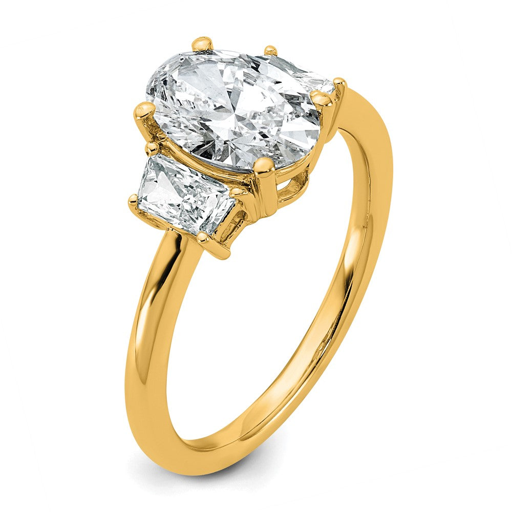 14k 2ct Cert Lab Grown Dia VS+ F+ Oval/Trapezoid Comp 3 Stone Eng Ring