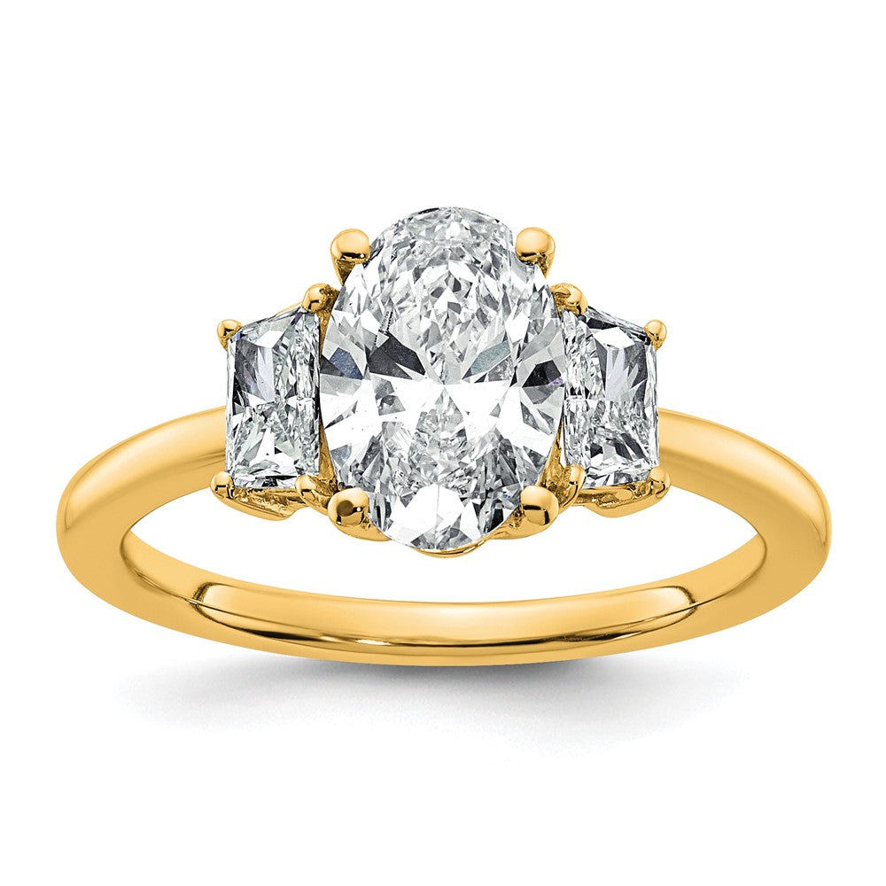 14k 2ct Cert Lab Grown Dia VS+ F+ Oval/Trapezoid Comp 3 Stone Eng Ring