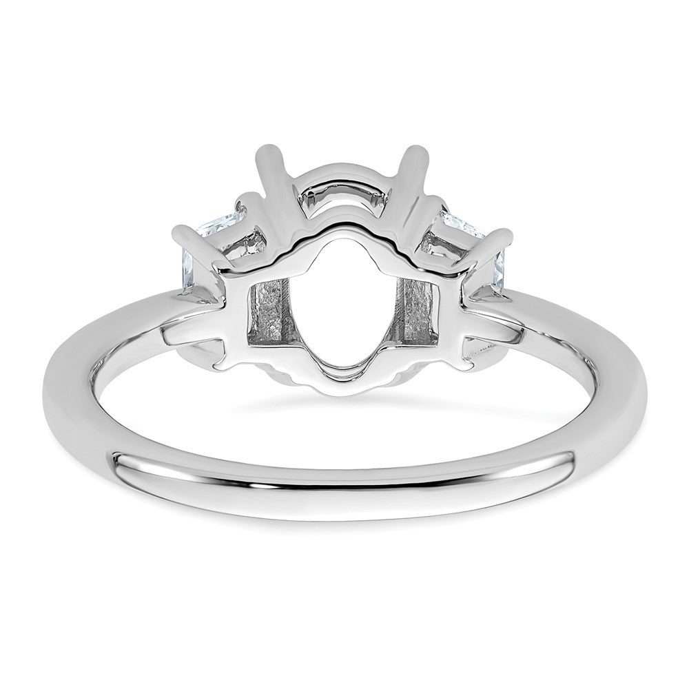 14kw 1/2ct Lab Grown Dia VS+ F+ Trapezoid 1 1/2ct Oval Semi 3 Stone Eng Rin