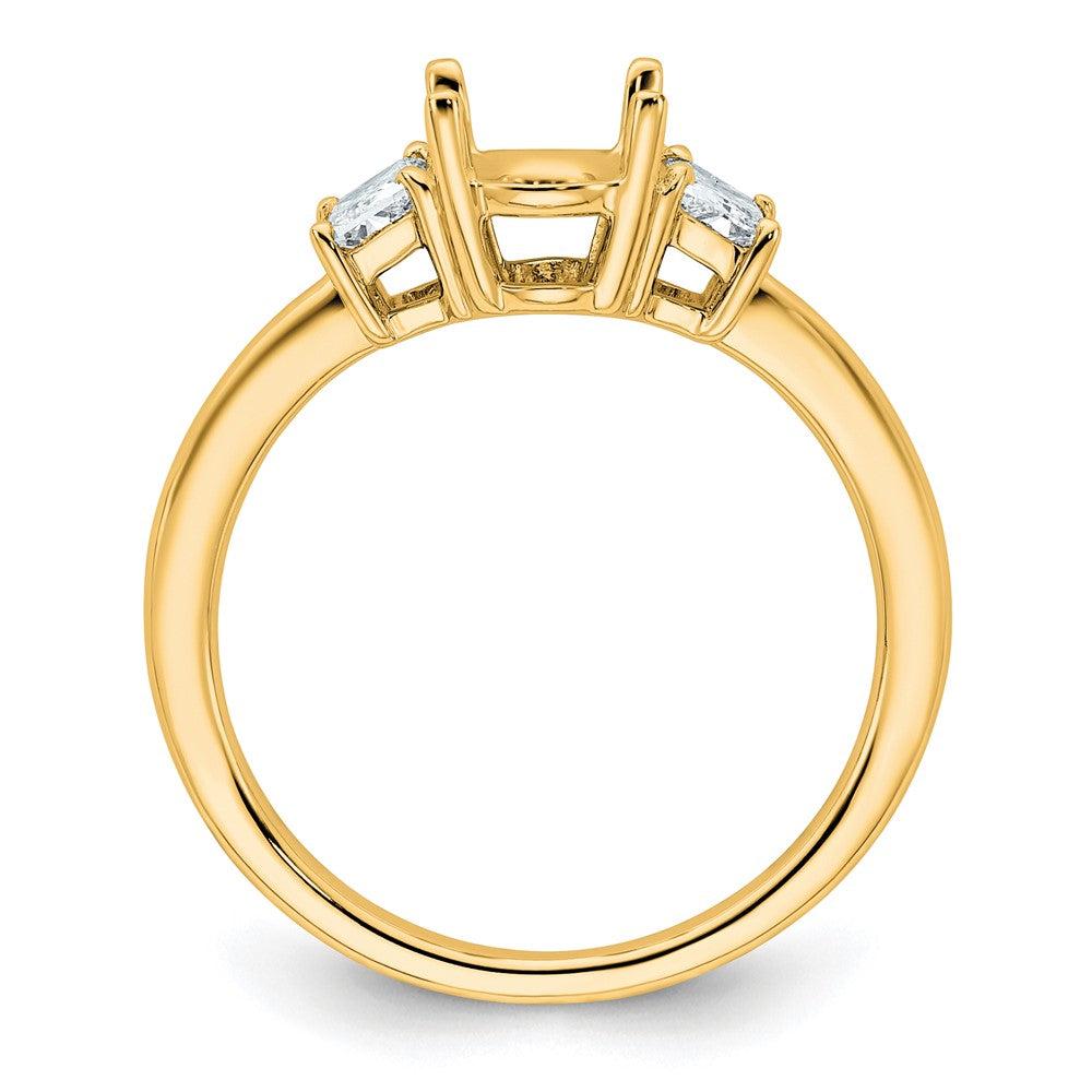 14k 1/2ct Lab Grown Dia VS+ F+ Trapezoid 1 1/2ct Oval Semi 3 Stone Eng Ring