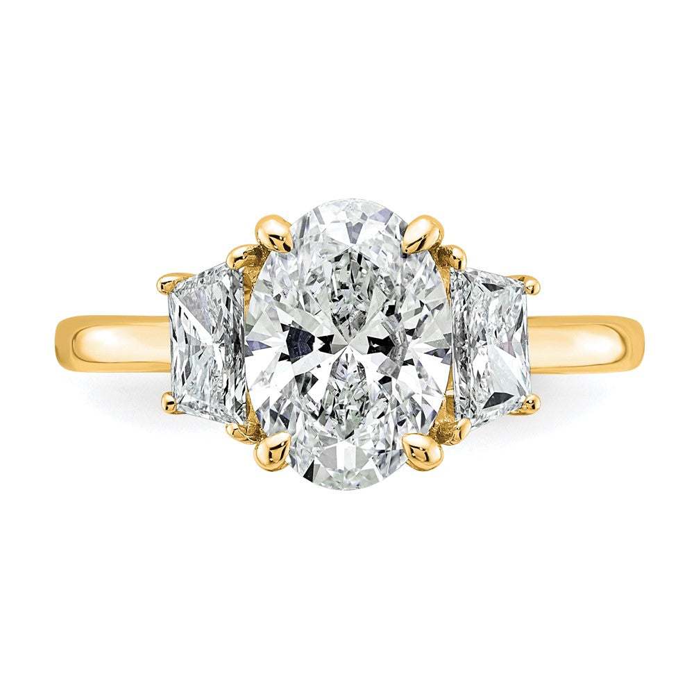 14k 2 3/4ct Cert Lab Grown Dia VS+ F+ Oval/Trapezoid Comp 3 Stone Eng Ring