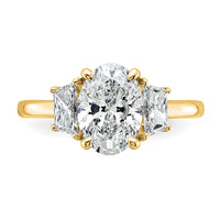 14k 2 3/4ct Cert Lab Grown Dia VS+ F+ Oval/Trapezoid Comp 3 Stone Eng Ring