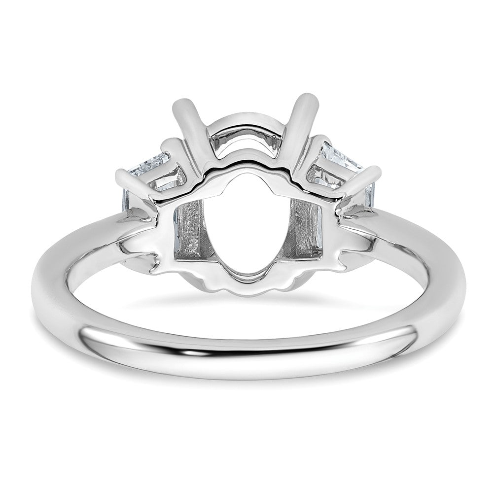 14kw 3/4ct Lab Grown Dia VS+ F+ Trapezoid 2ct Oval Semi 3 Stone Eng Ring